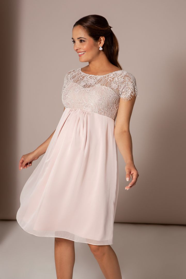 Umstandsbrautkleid mit Spitzenbustier rosa