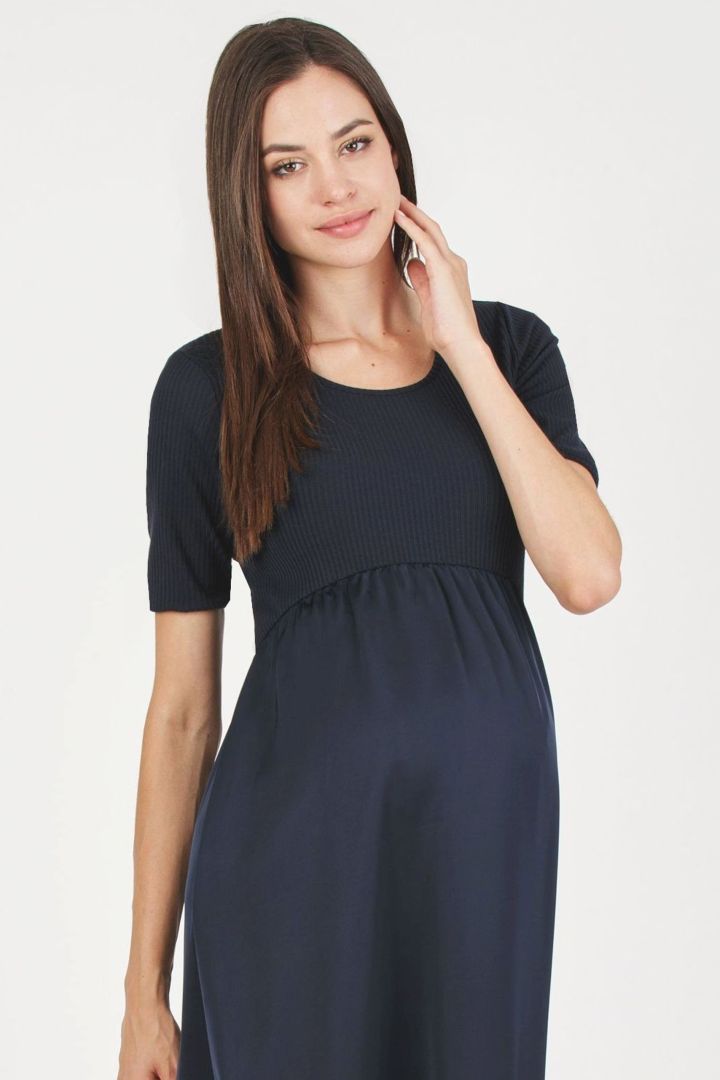 Maternity Dress with Rib Details blue