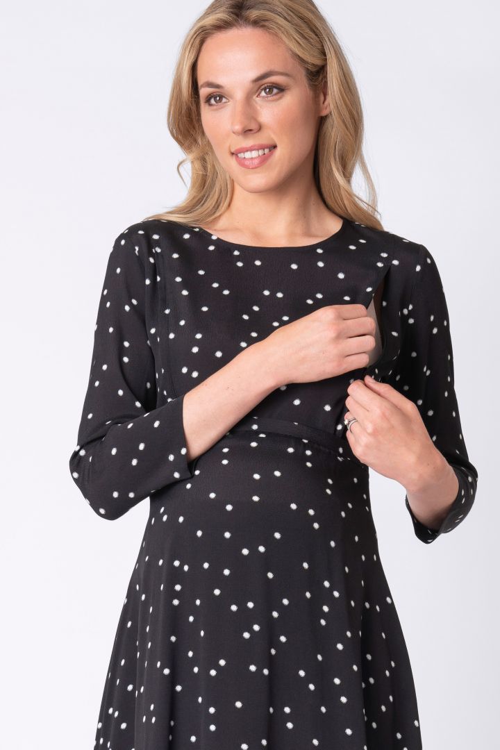 Maternity and Nursing Dress with Dots black/white