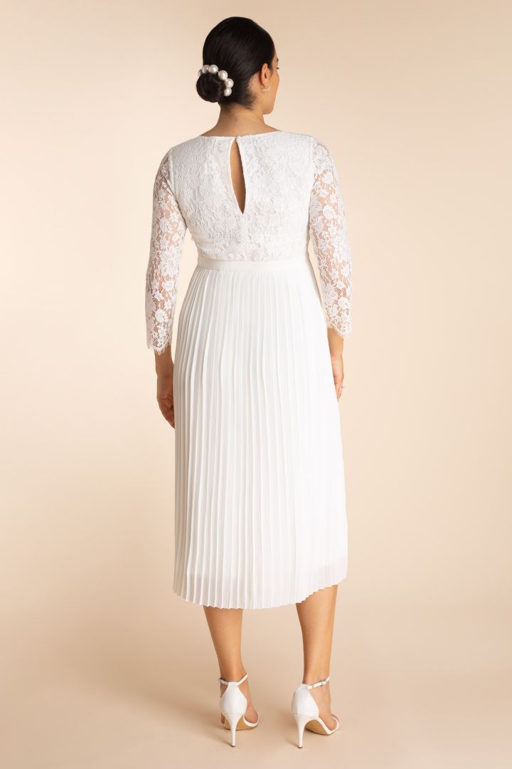 Plus Size Umstandsbrautkleid mit Spitzenoberteil und Plissees 3/4 Ärmel