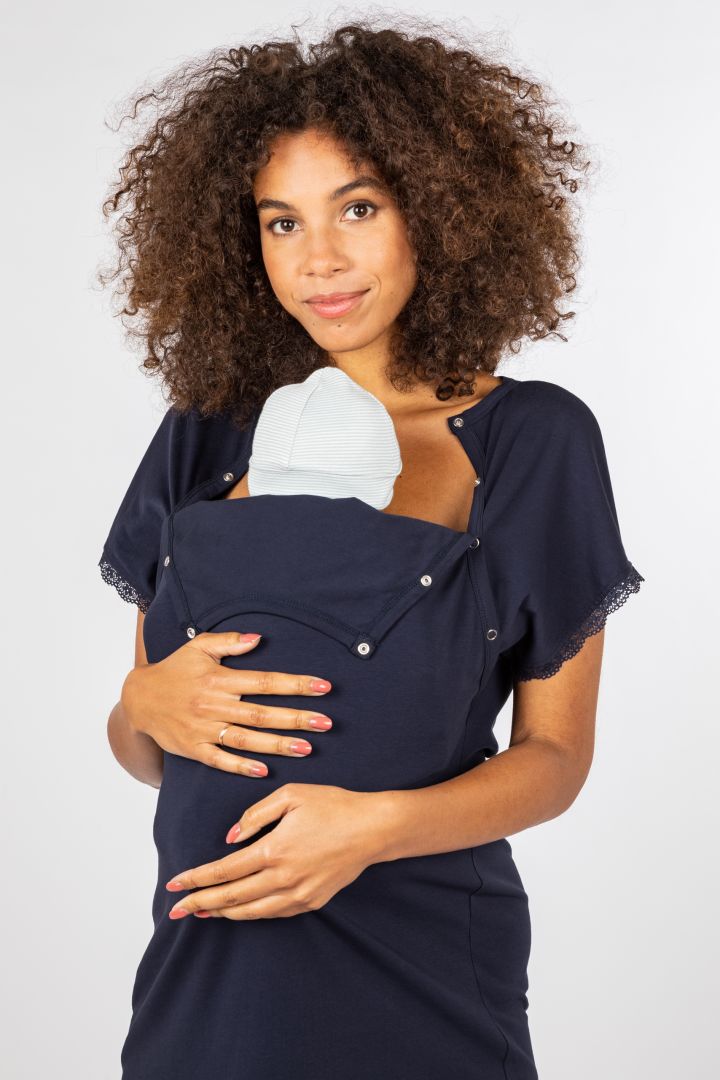 Organic Geburtskleid und Stillnachthemd navy