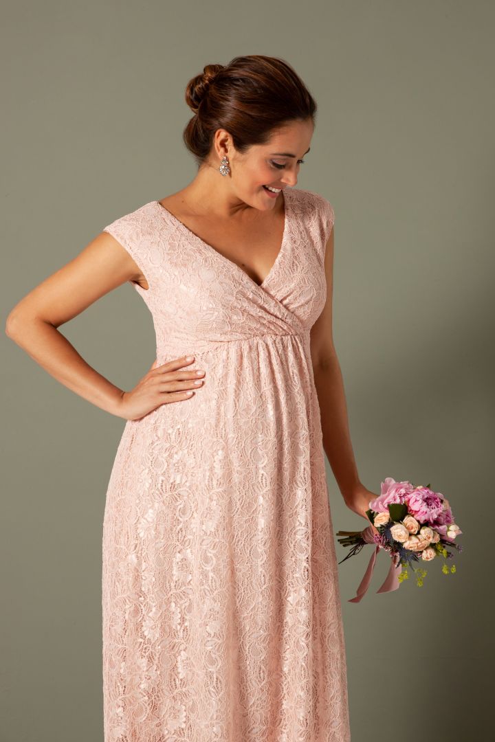 Spitzen Umstandskleid mit Cache Coeur Ausschnitt lang rosa