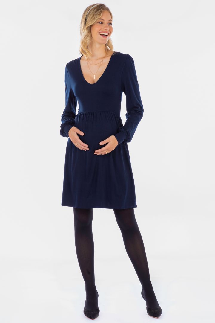 Eco Viscose Maternity Dress with Puff Sleeves