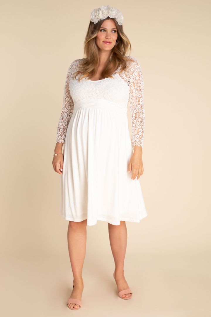 Plus Size Umstandsbrautkleid mit Boho Blumenspitze