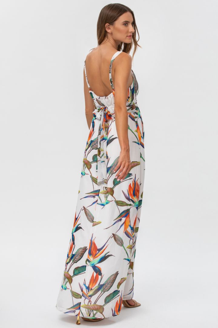 Maxi Umstandsträgerkleid mit Strelizien Print