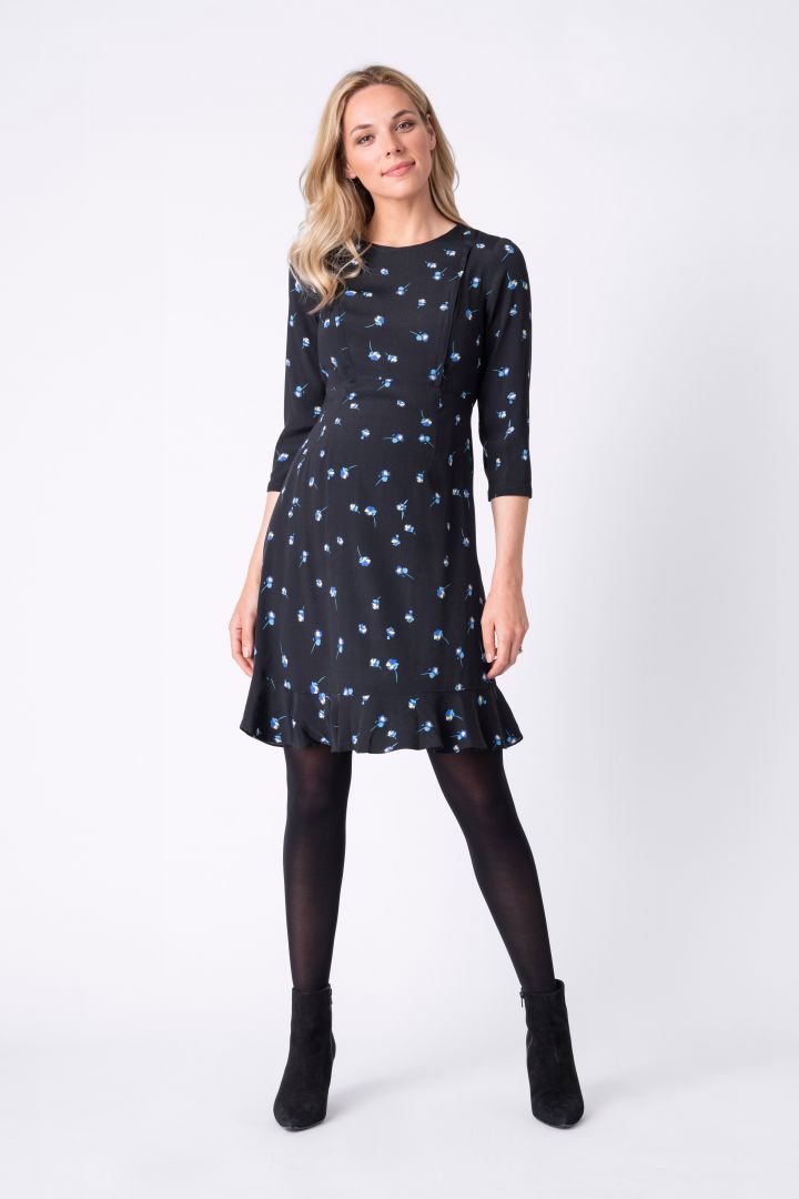 Maternity and nursing dress with flounce