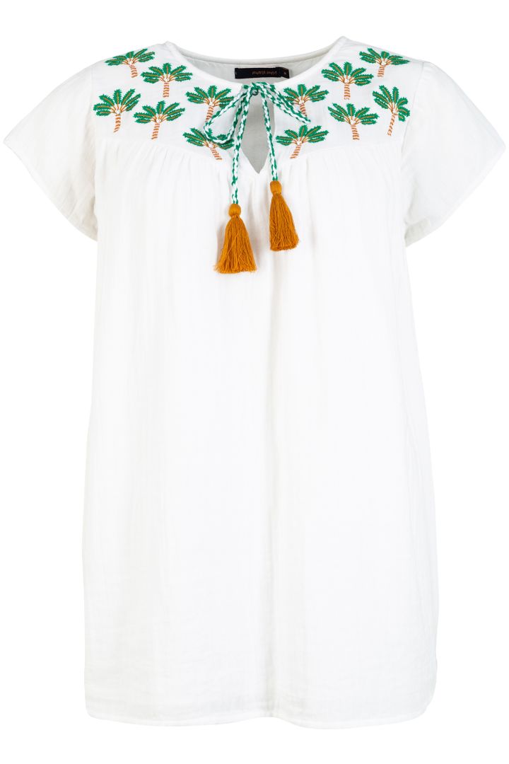 Maternity blouse with embroidery and tassels
