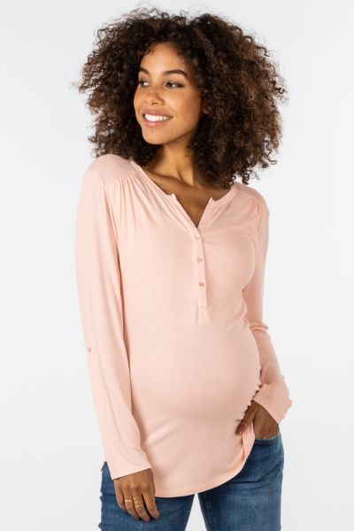 Eco Viskose Henley Umstands- und Stillshirt blush