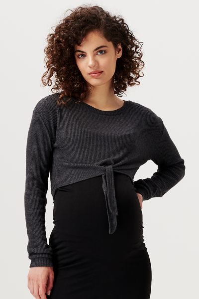 Ecovero Cropped Ripp Umstandsshirt grau