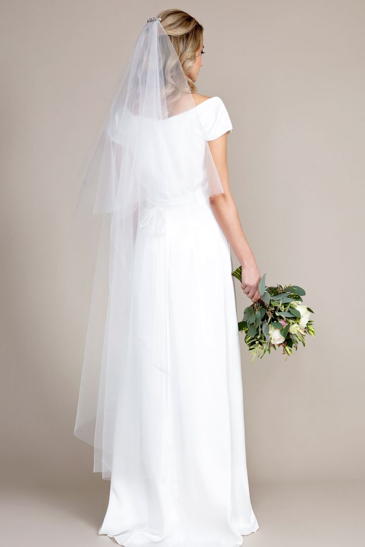 Schleier mit Schmuckstein-Kamm lang