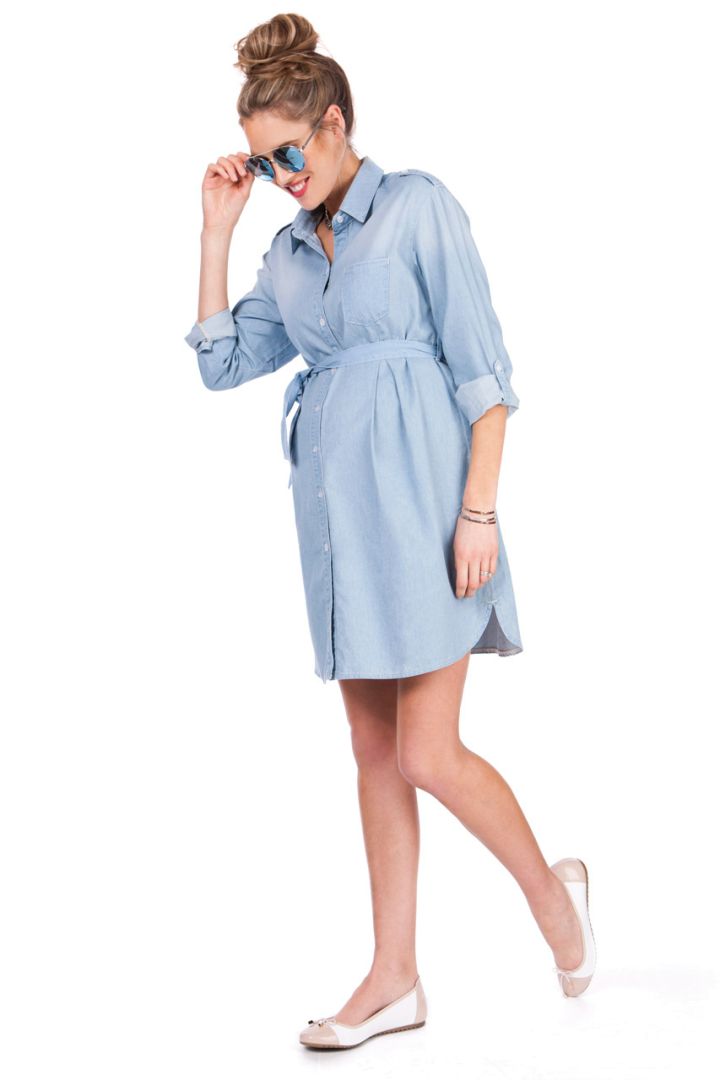 Maternity and Nursing Shirtdress denim
