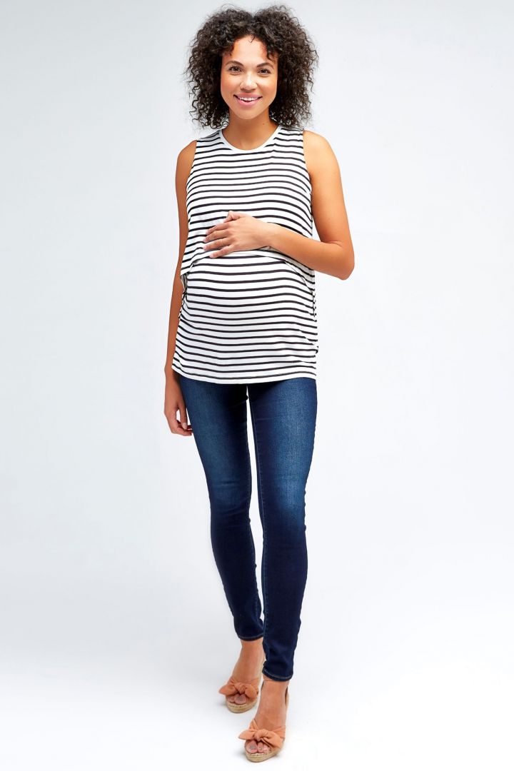 Zweilagiges Umstands- und Stilltop weiß/schwarz