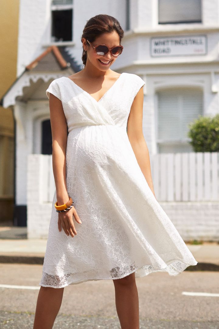 Lace Maternity Wedding Dress with Cache Coeur Neckline