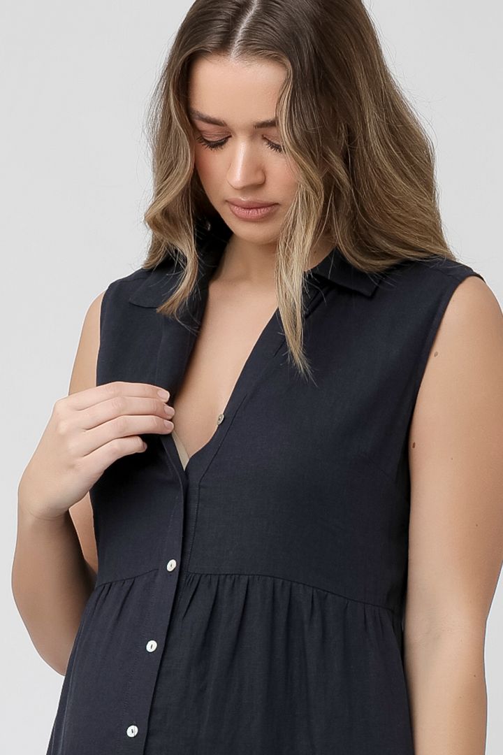 Midi Maternity and Nursing Tiered Dress navy