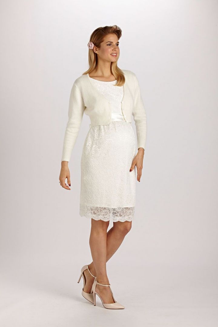 Etui Umstandsbrautkleid aus Spitze