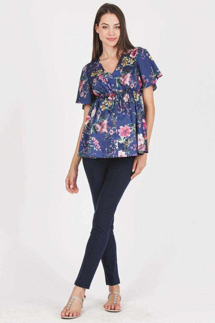 Eco Satin Umstands- und Stillbluse blau