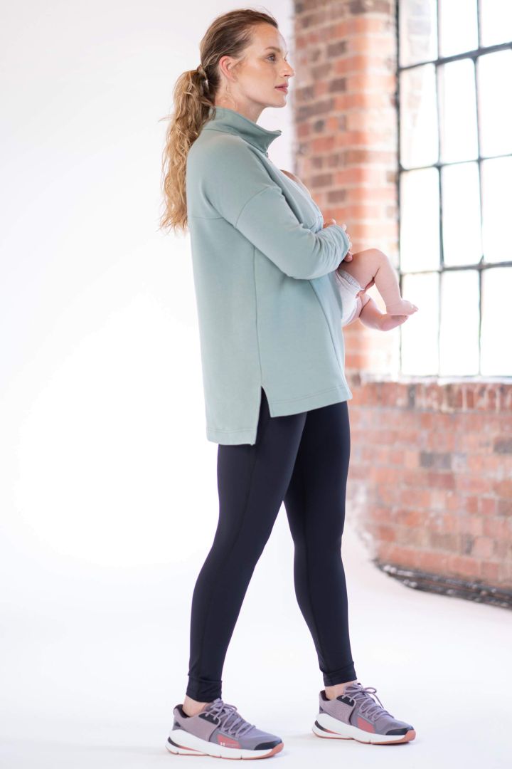 Maternity and Nursing Sweater with Zip Detail sage