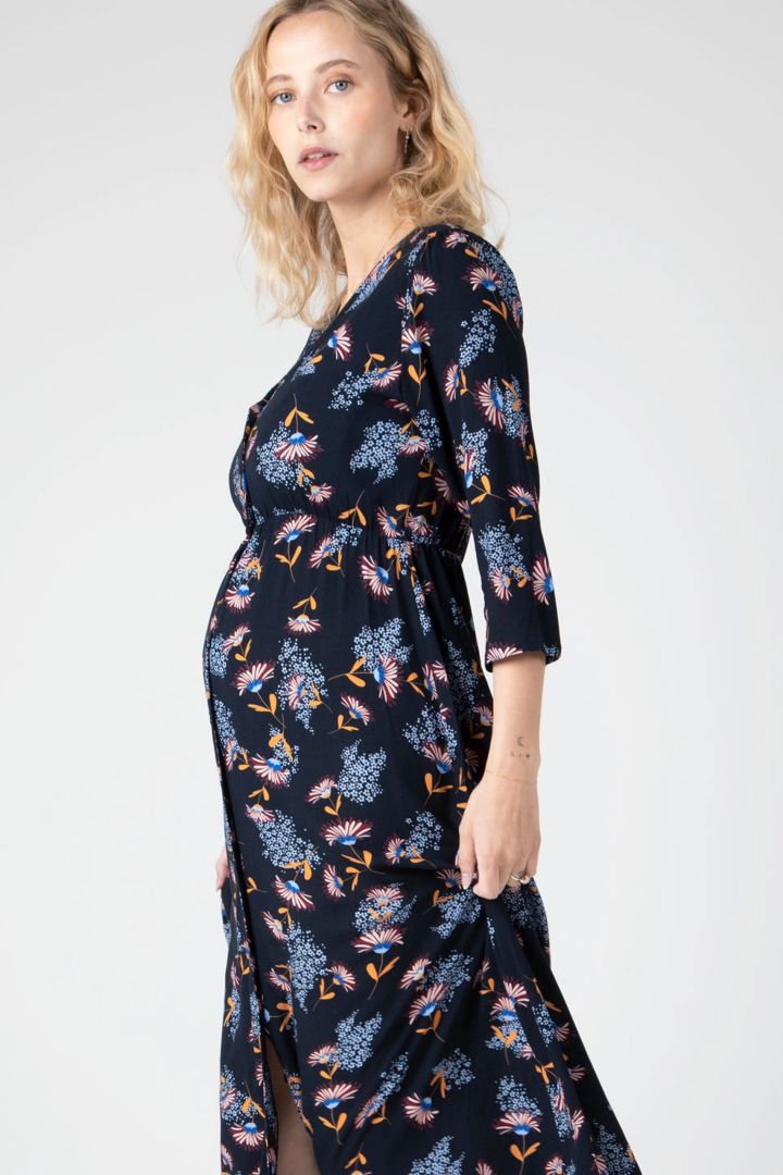 Maxi Umstands- und Stillkleid mit V-Ausschnitt