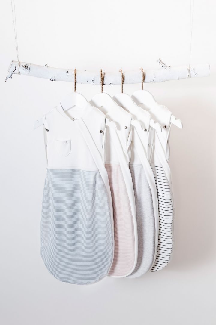 Organic striped sleeping bag and swaddle bag light blue