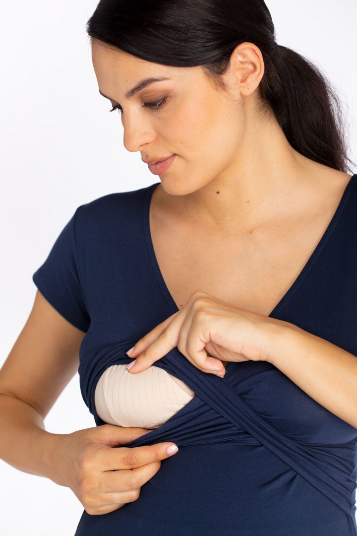 Eco Viskose Cross-Over Umstands- und Stillshirt navy