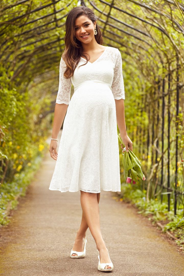 A-Line Umstandsbrautkleid mit 3/4 Ärmeln