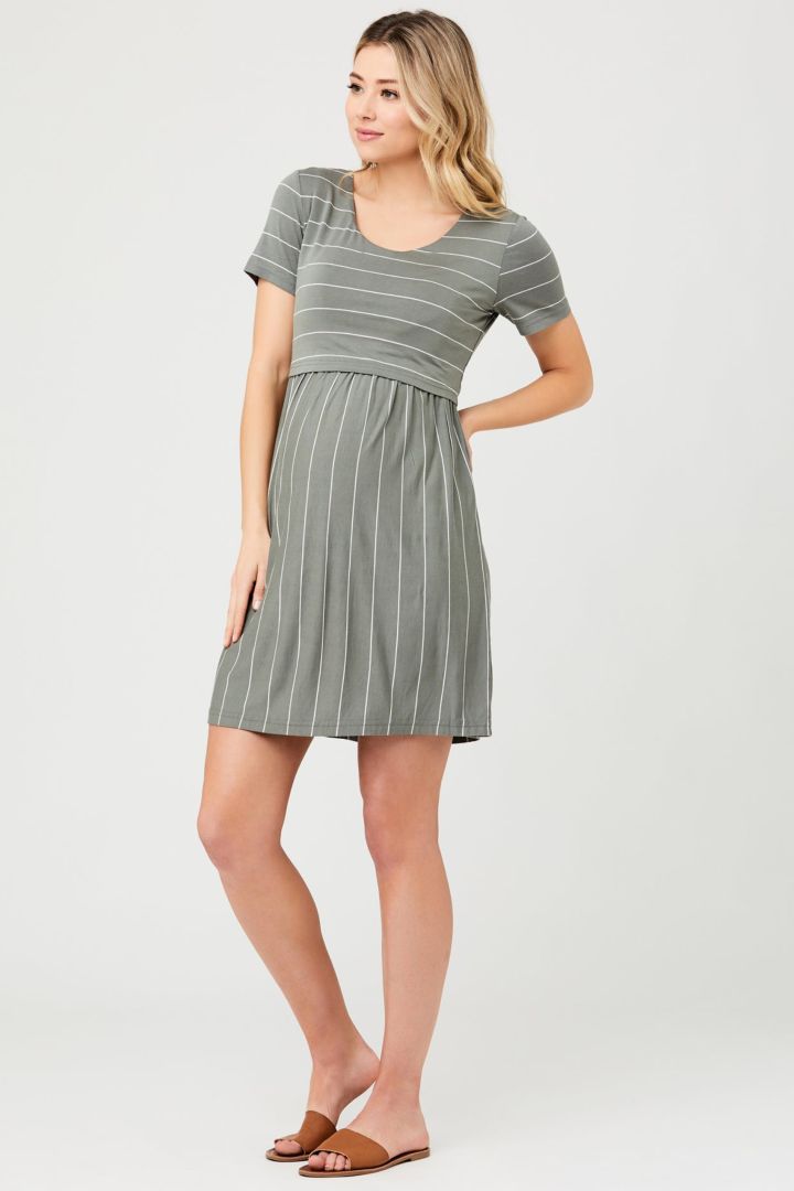 Maternity and Nursing Dress olive / weiß Striped