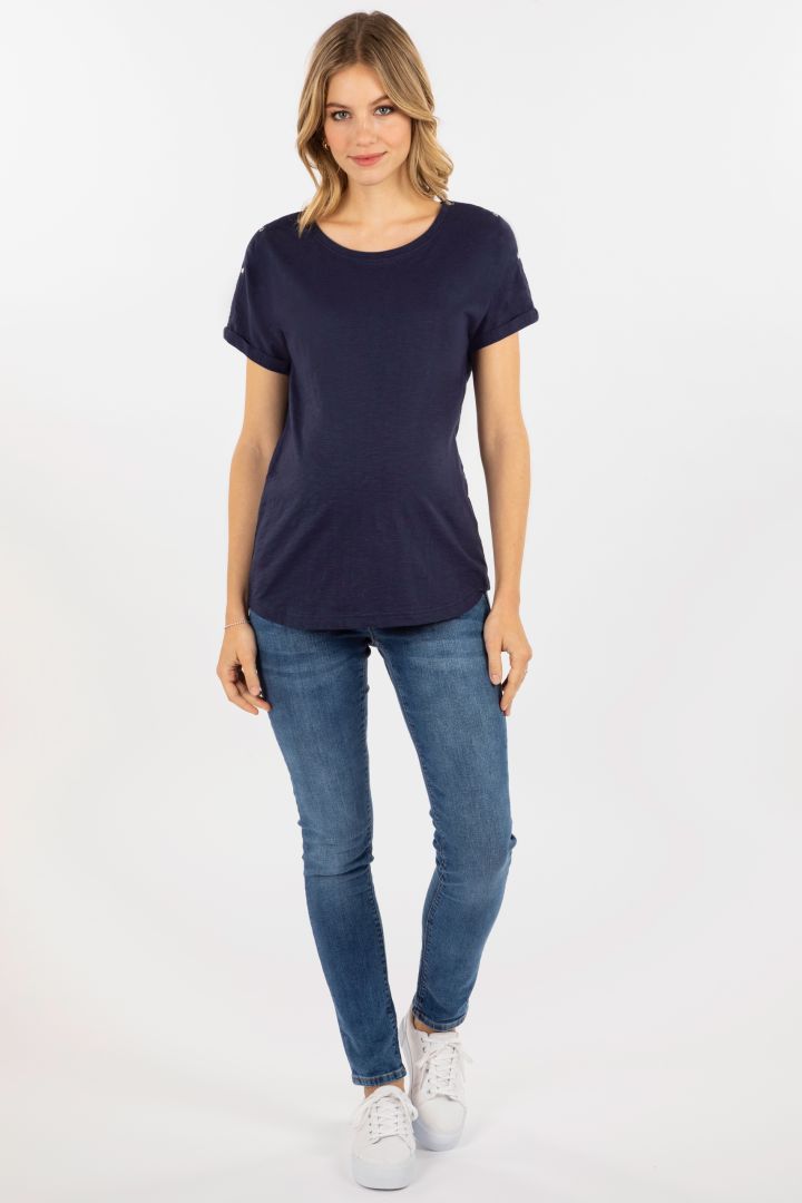 Organic Relaxed Maternity Shirt with Nursing Opening navy