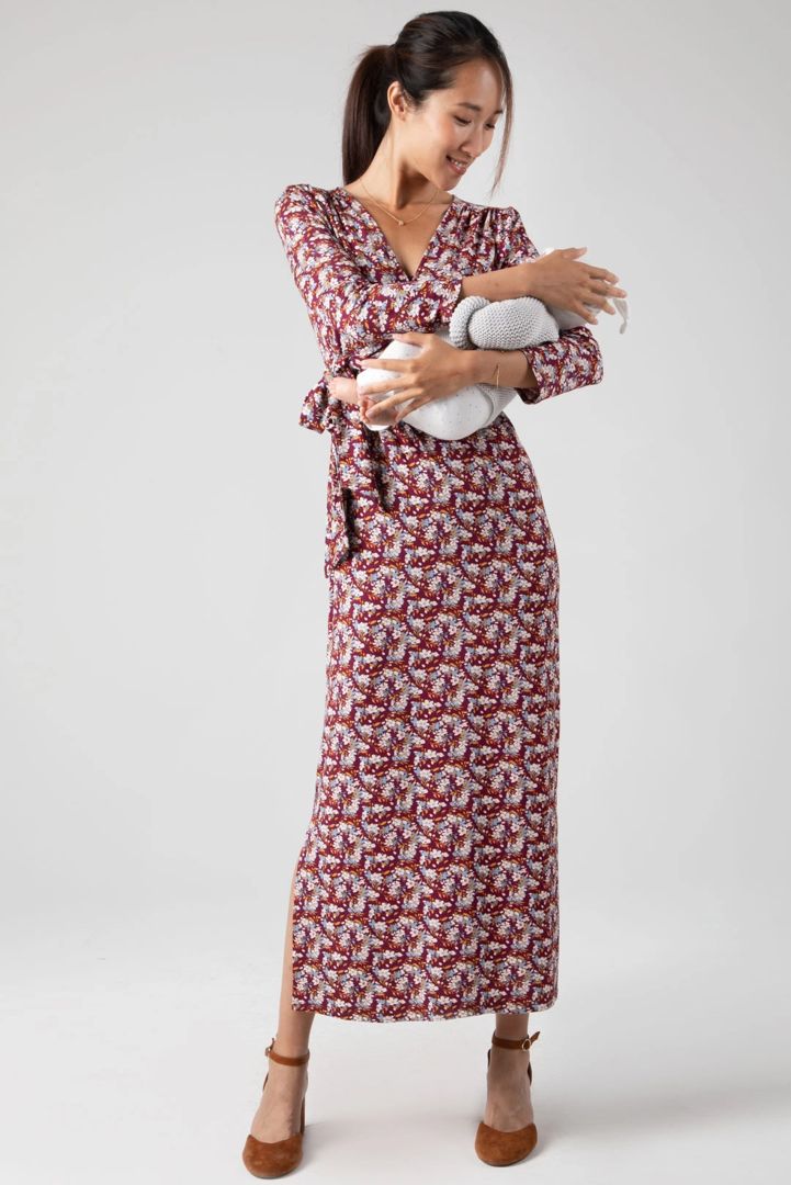 Maxi Maternity and Nursing Dress with Floral Print