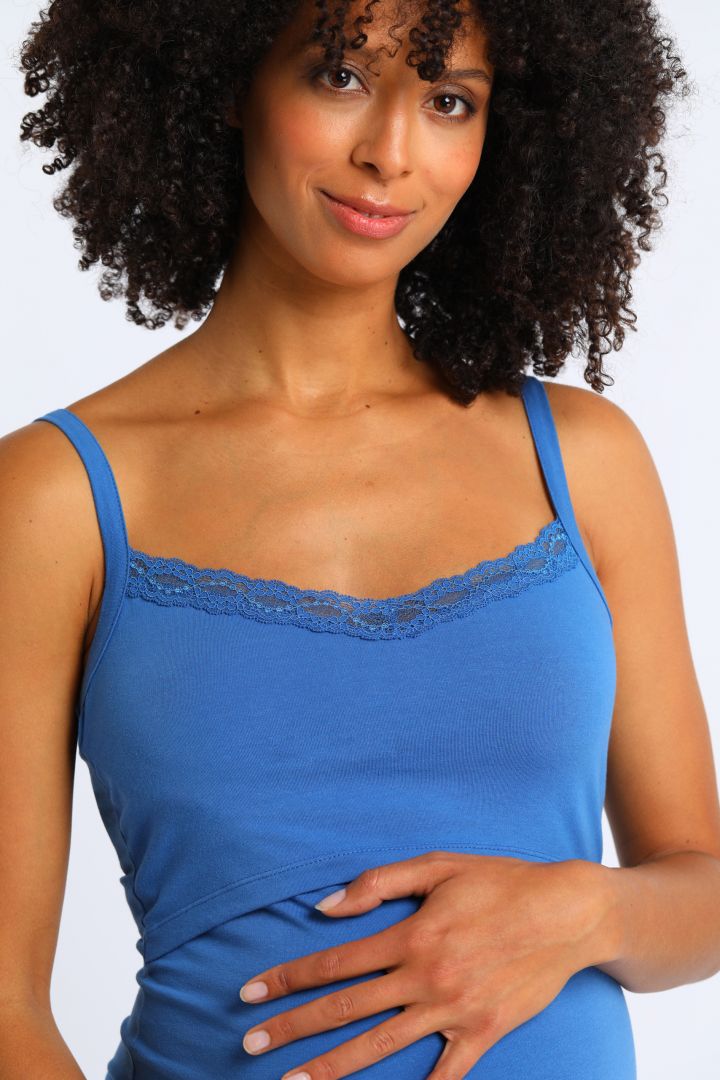 Umstands- und Stilltop mit Spitze aus Bio-Baumwolle blau