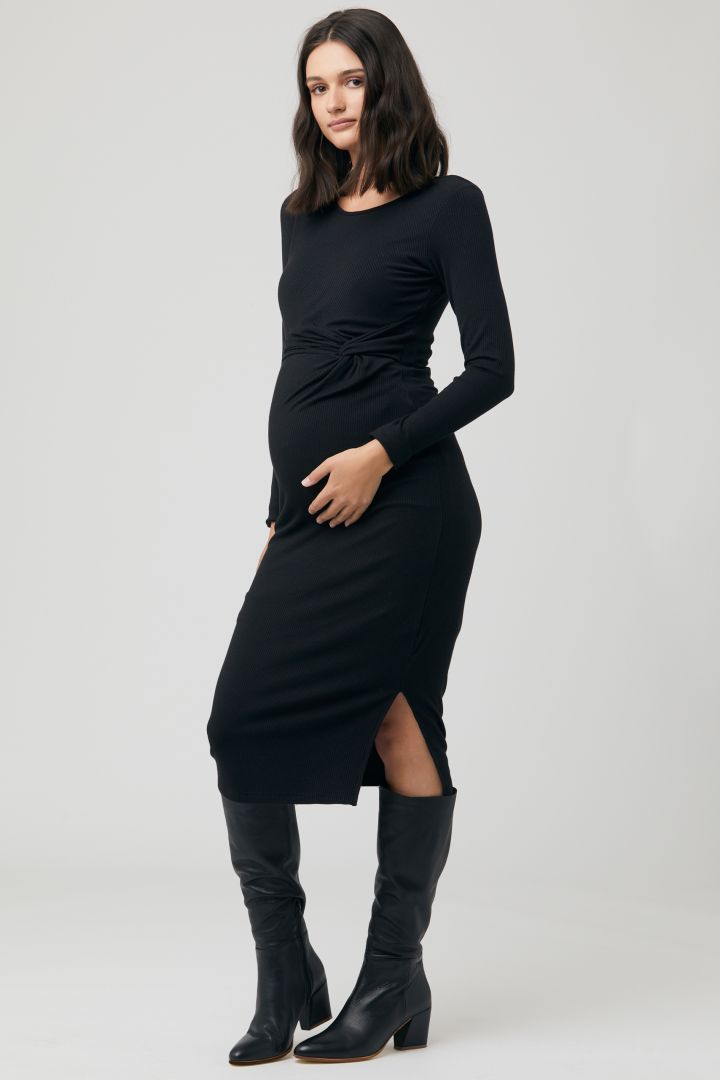 Ribbed Maternity Dress with Knot Detail