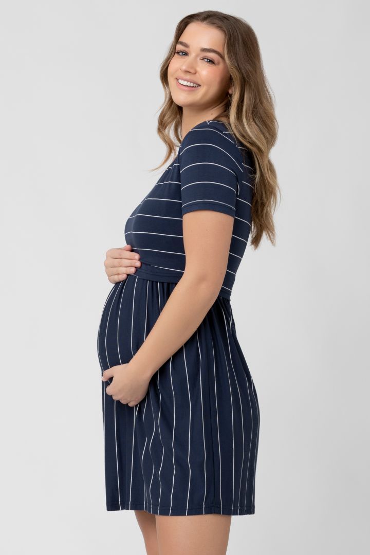 Maternity and Nursing Dress navy / white Striped