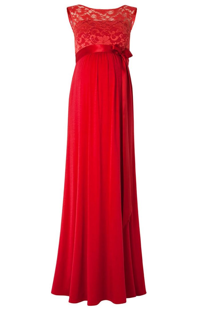 Langes Umstandskleid mit Spitzenbustier rot