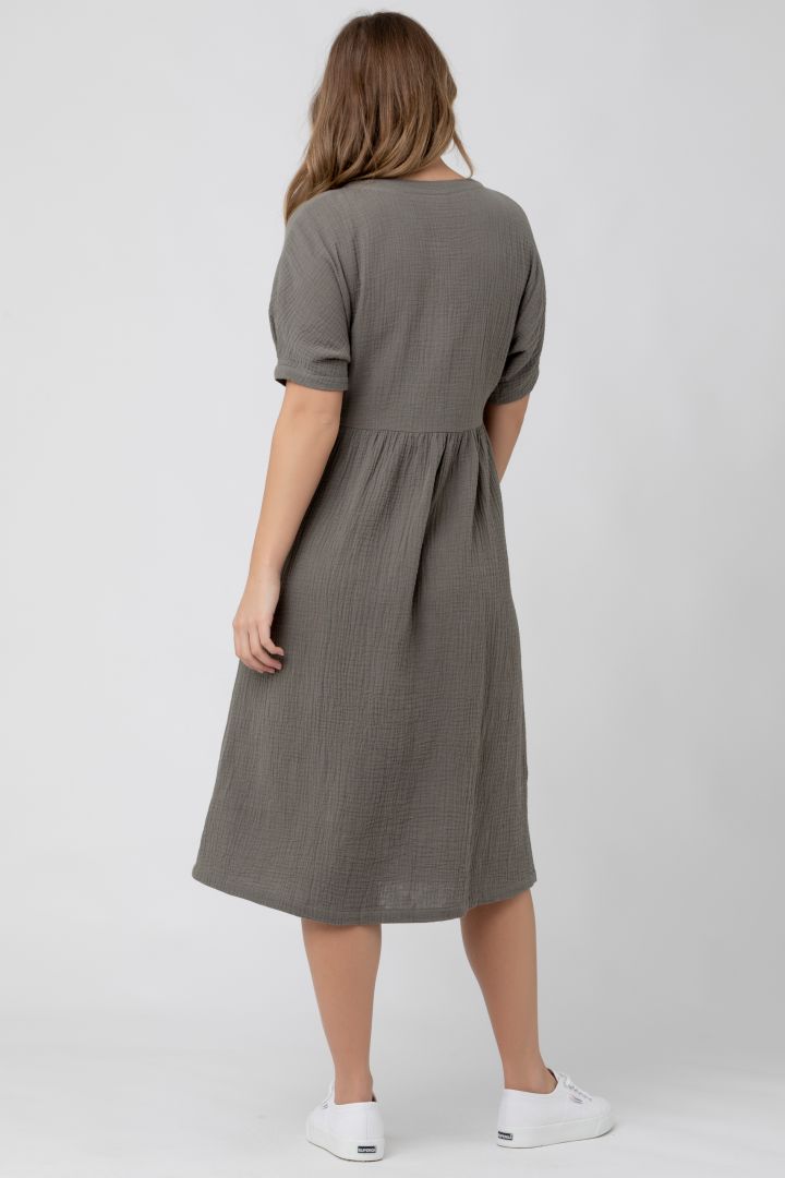 Muslin Maternity and Nursing Dress with Button Placket