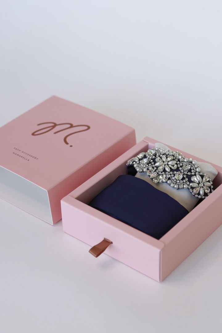 Vintage Brautkleid Schärpe mit Schmucksteinen navy