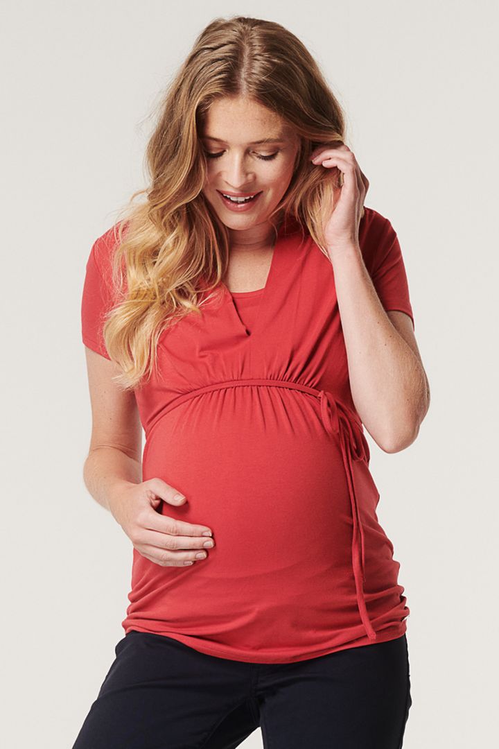 Ecovero Umstands- und Stillshirt mit Bindegürtel rot