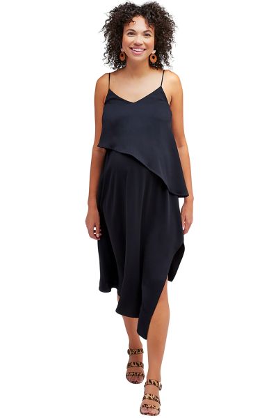 Maternity Dress with Asymmetrical Nursing Layer black