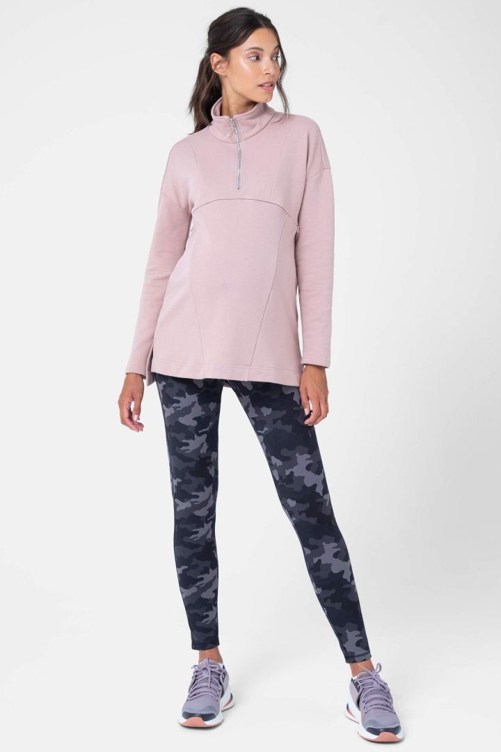 Maternity and Nursing Sweater with Zip Detail pink