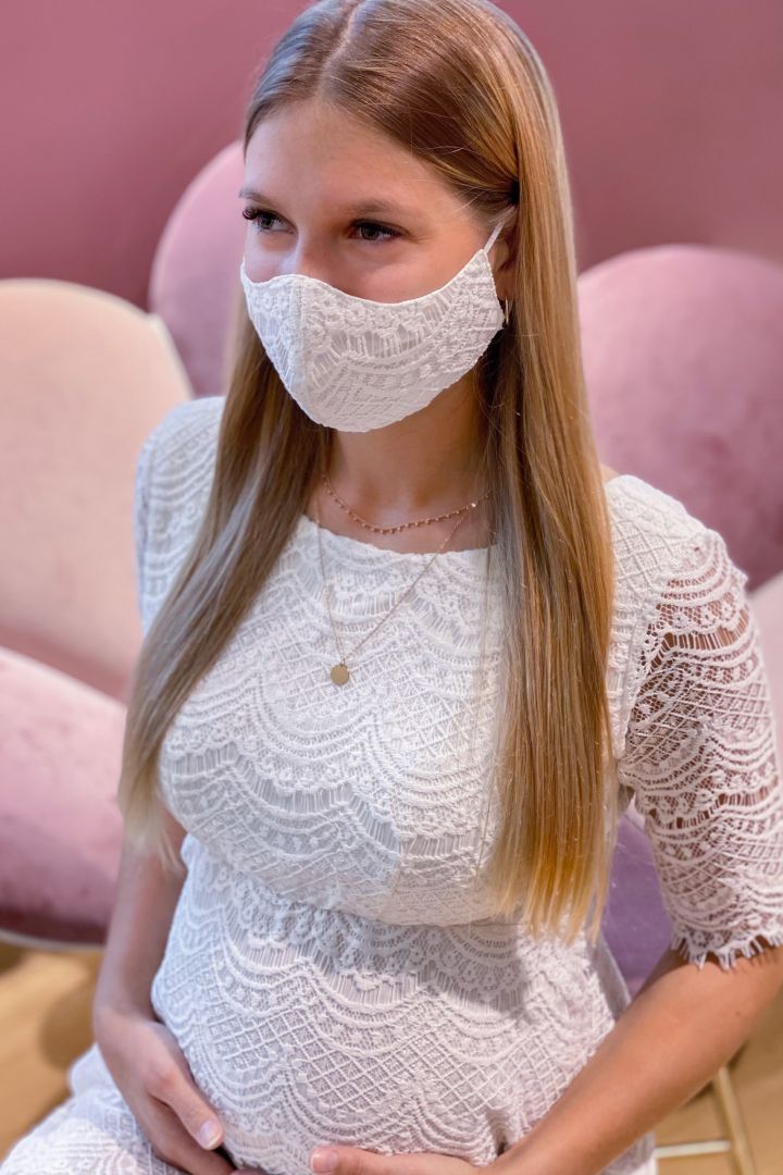 Wedding Face Mask with Modern Lace and Pouch