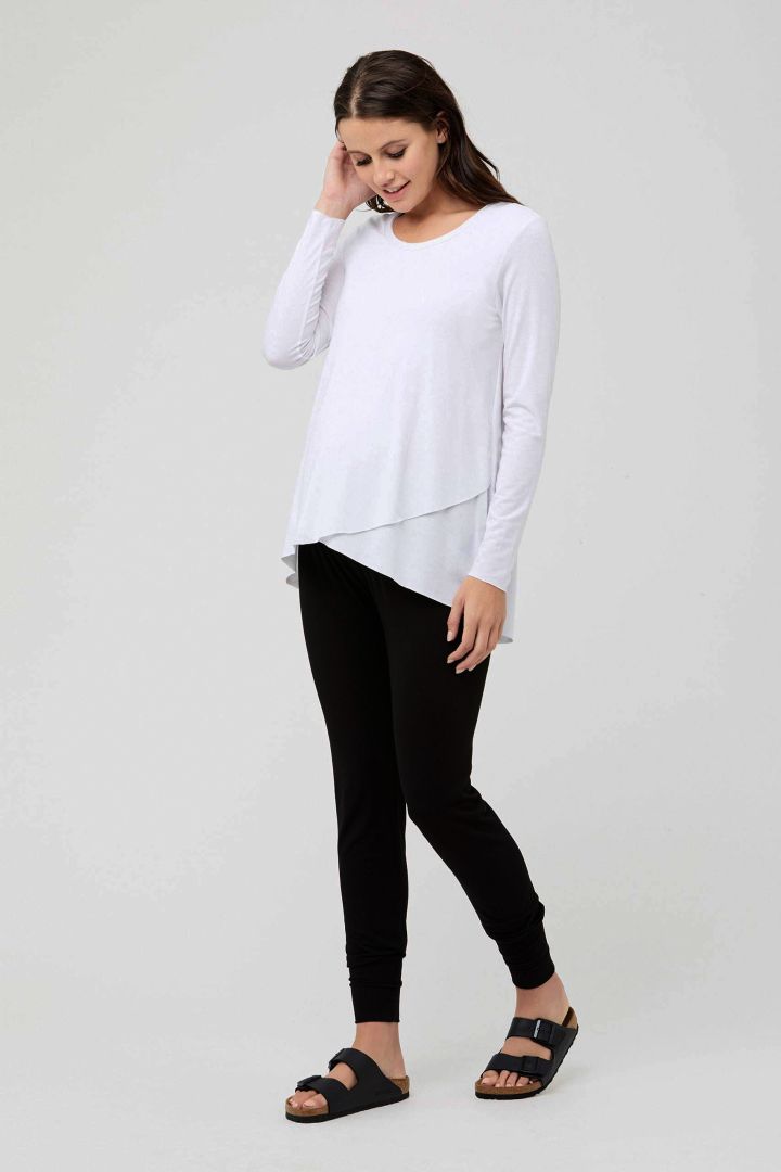 Cross-Over Maternity and Nursing Long-Sleeve Shirt white