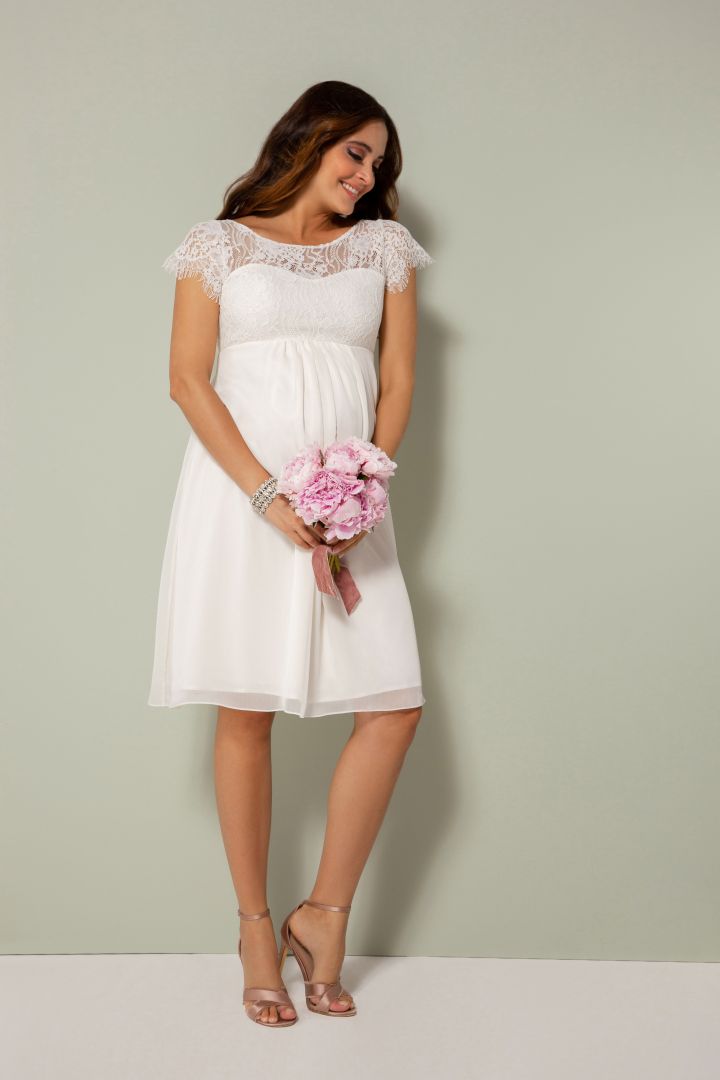 Umstandsbrautkleid mit Spitzenbustier elfenbein