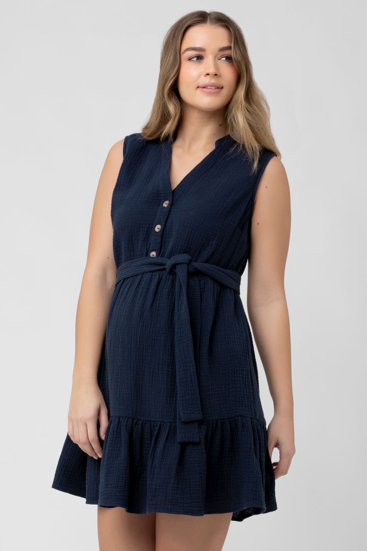 Maternity and Nursing Dress with Flounces navy