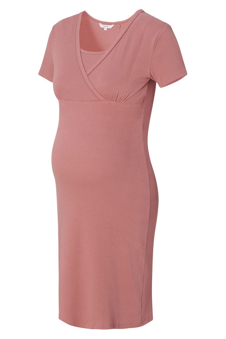 Organic Ripp Umstands- und Stillnachthemd kurzarm light terracotta