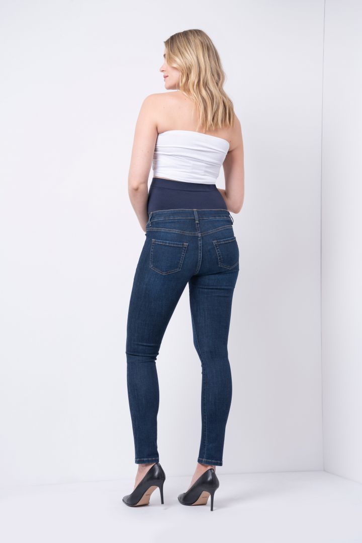 Organic Skinny Umstandsjeans mit Überbauchbund dark indigo