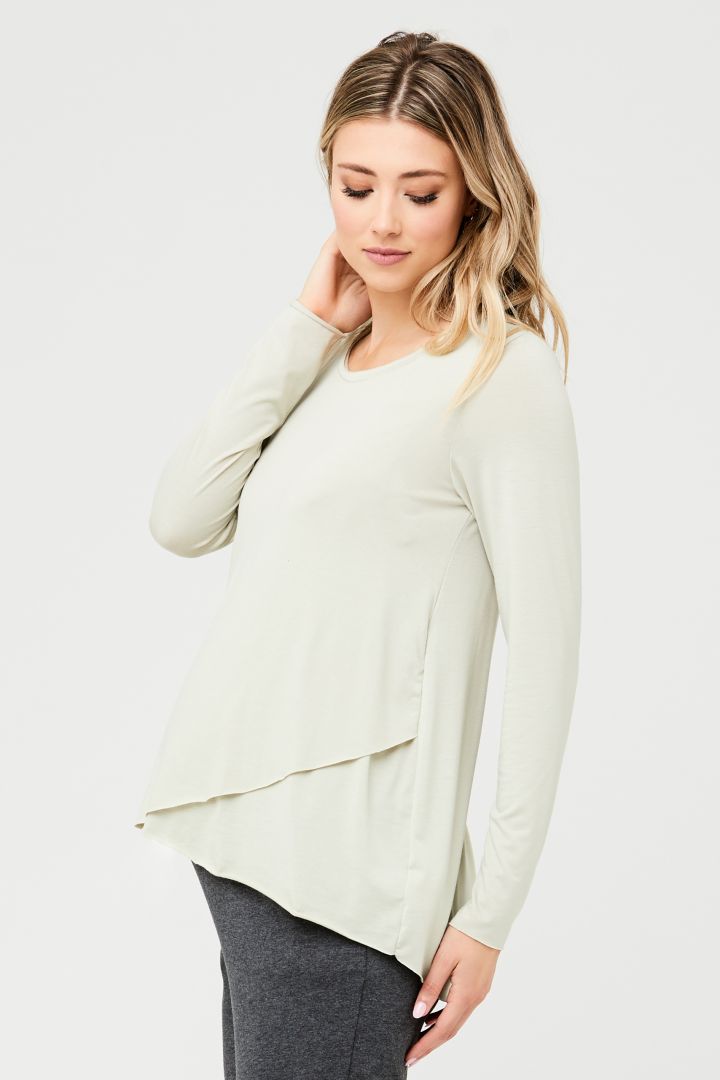Raw Edge Langarm Umstands- und Stillshirt hellgrün