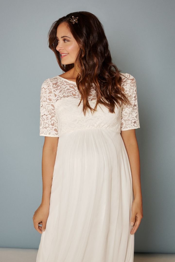 Umstandsbrautkleid mit Seidenrock lang elfenbein