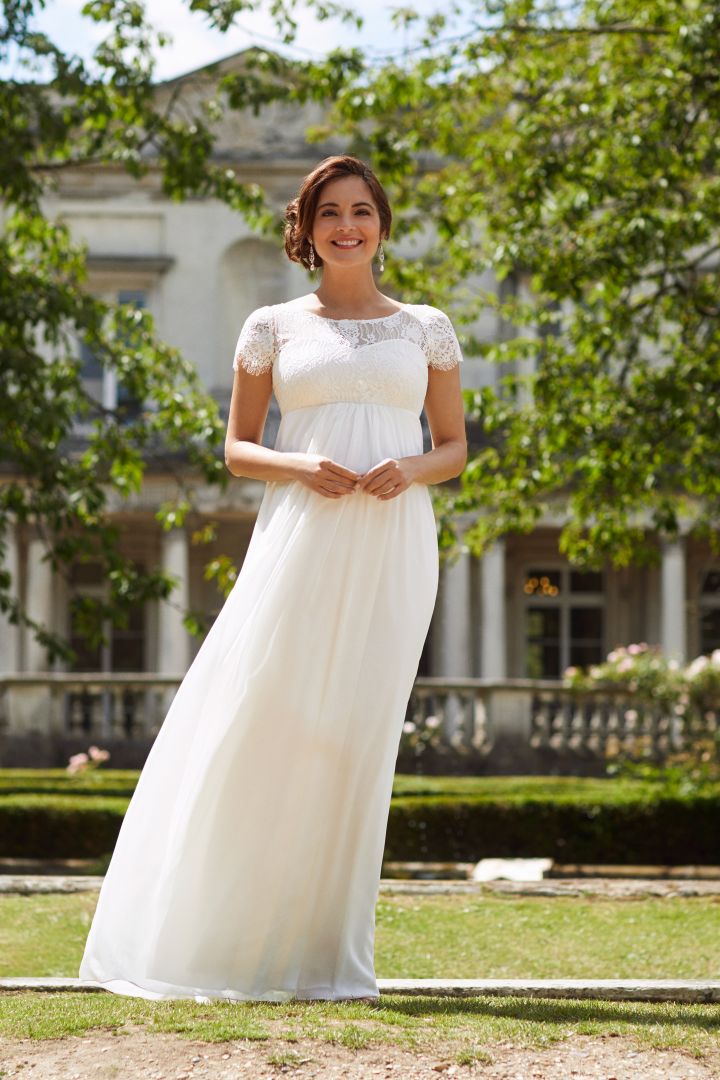 Umstandsbrautkleid mit Spitzenbustier lang elfenbein