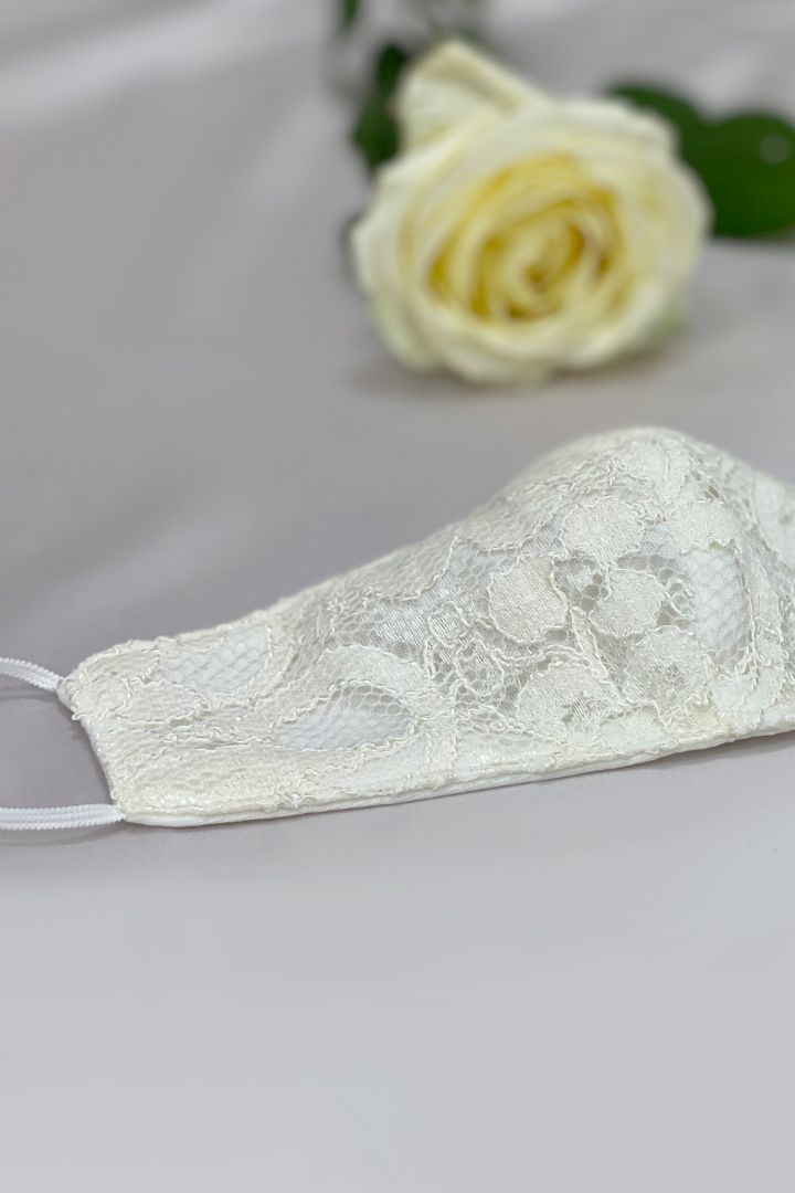 Wedding Face Mask with Vintage Lace and Pouch