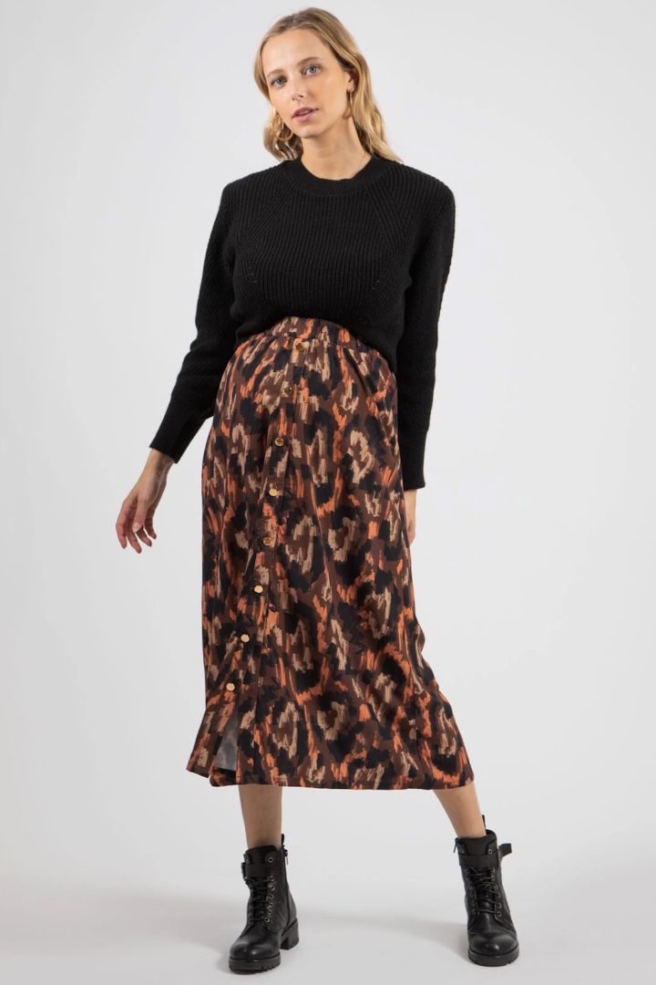 Midi Umstandsrock mit Knöpfen und Ethno Print