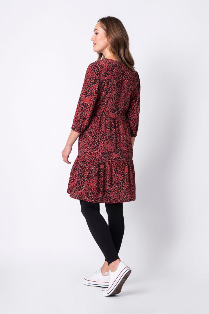 Maternity and Nursing Tiered Dress Leopard red