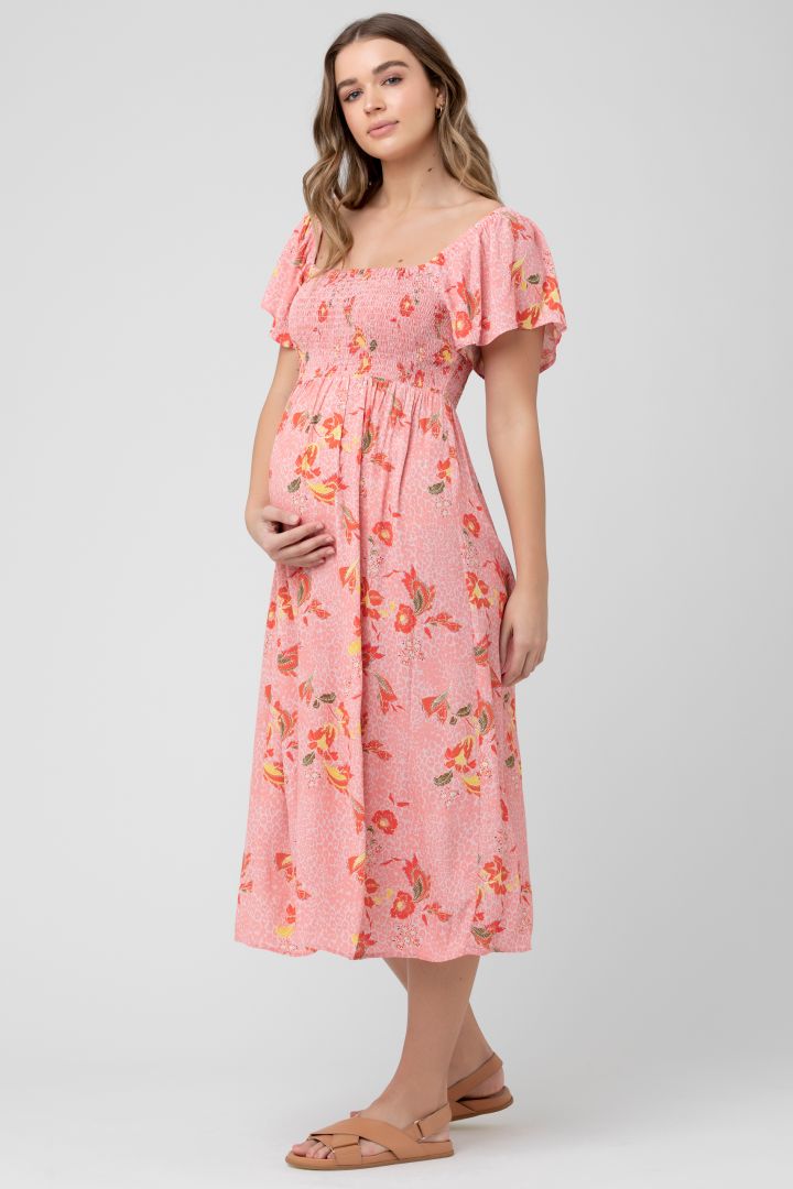 Midi Umstandskleid mit Smock Detail